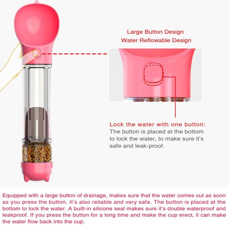 Portable Pet Water Bottle Dispenser Travel Food Feeder 300/500mL