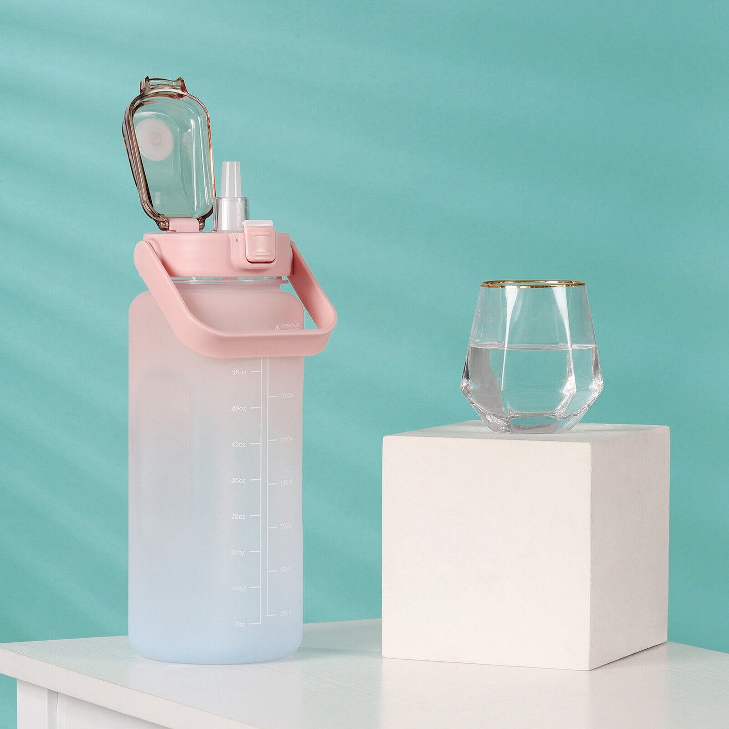 Half Gallon 64 OZ Motivational Water Bottle with Straw Time Marker BPA Free