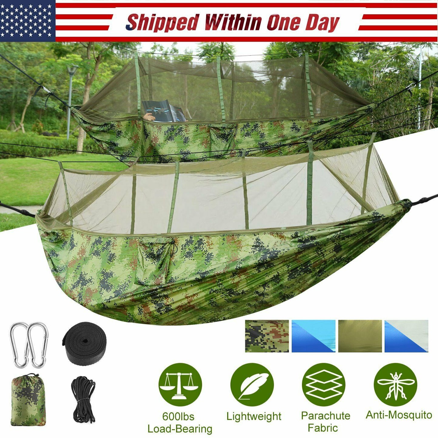 600lbs Double Person Camping Hammock with Mosquito Net