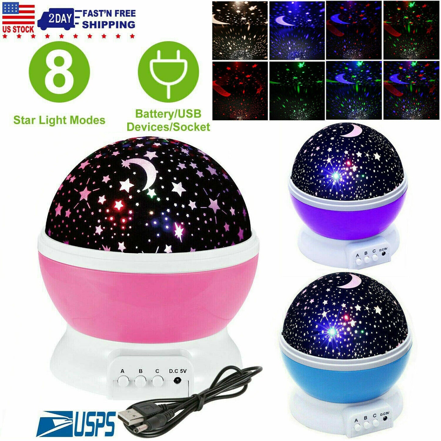 LED USB Star Light Kid Sleep Night Sky Romantic Starry Projector Cosmos Lampš„US