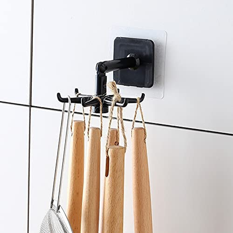 2 PCS Kitchen Utensil Holder 360 Degrees Rotating Folding Hook Self-Adhesive 180