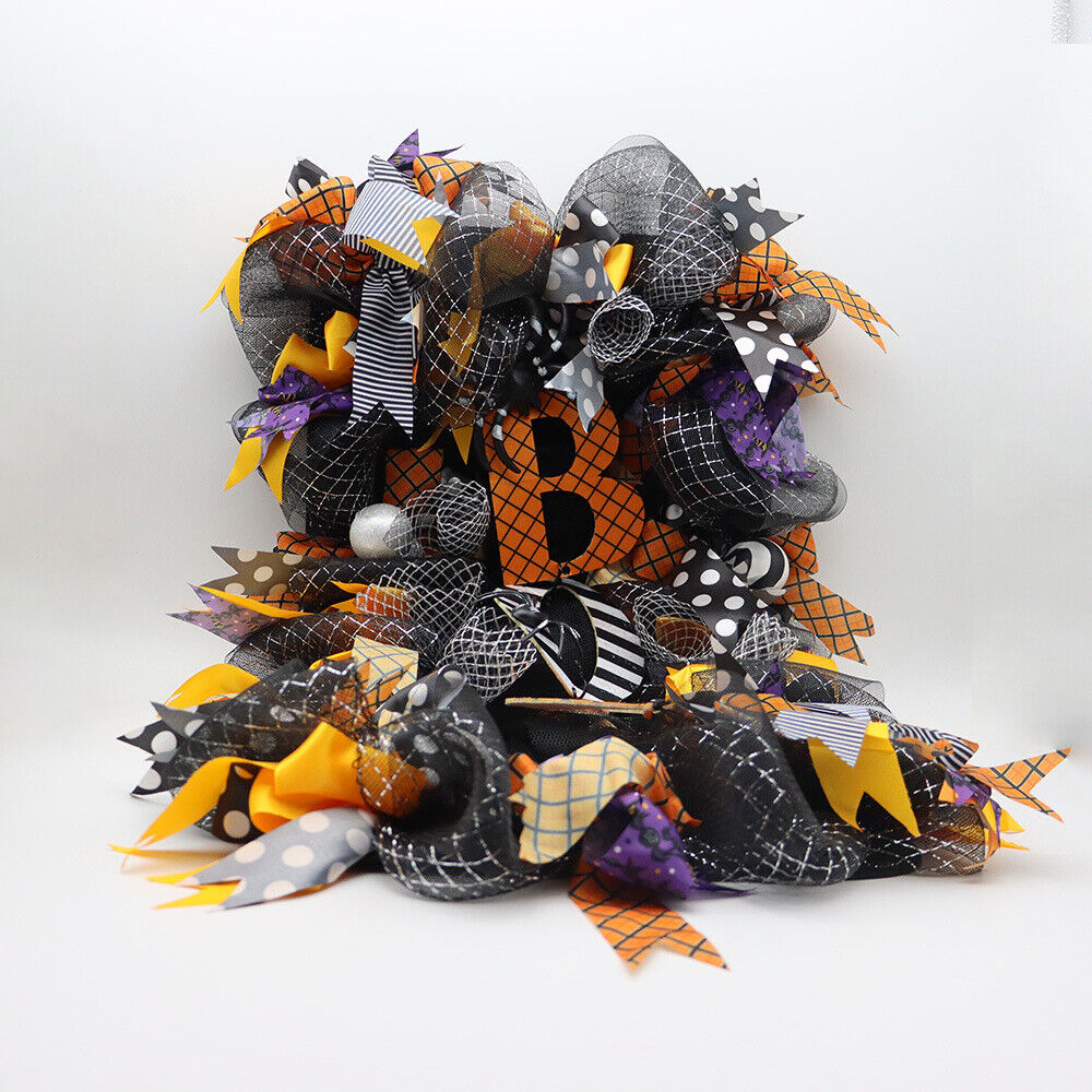 Halloween Decorations Wreath Pumpkin Spider BOO Front Door Hanging Party Decor