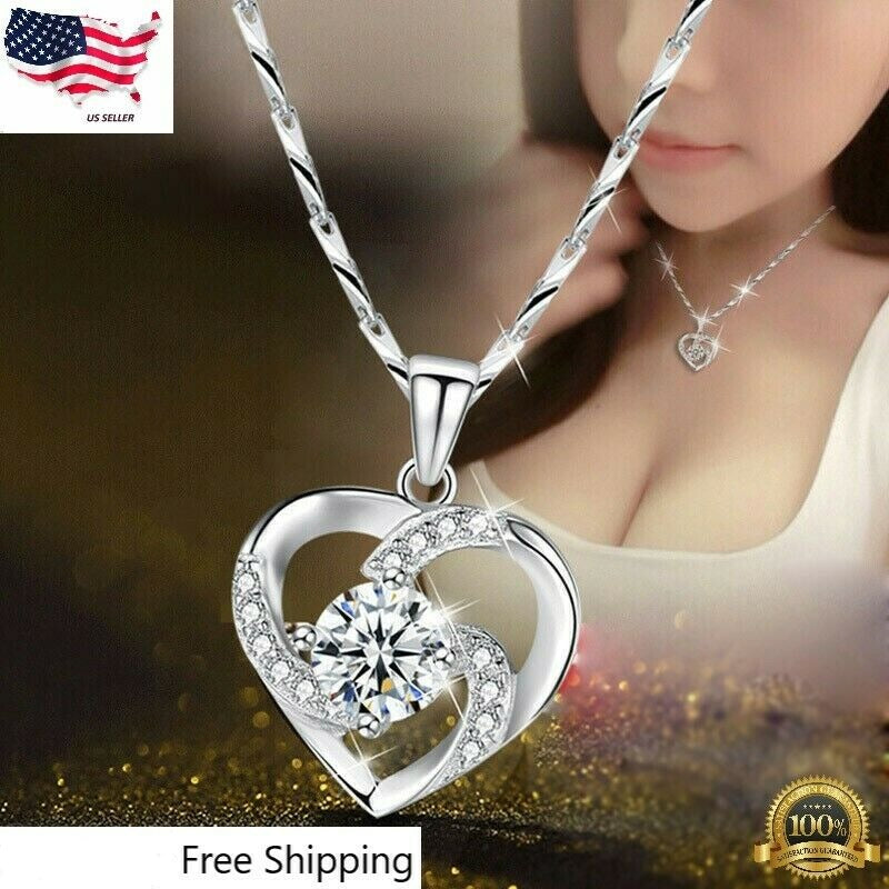 Silver Plated Necklace Pendant Women Cubic Zircon Jewelry Lab-Created