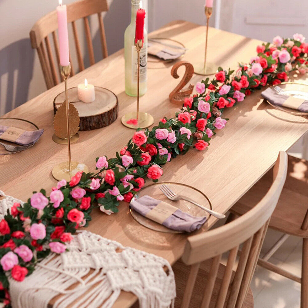 8Ft Artificial Rose Garland Silk 45 Flower Vine Ivy Wedding Garden Home Decor US