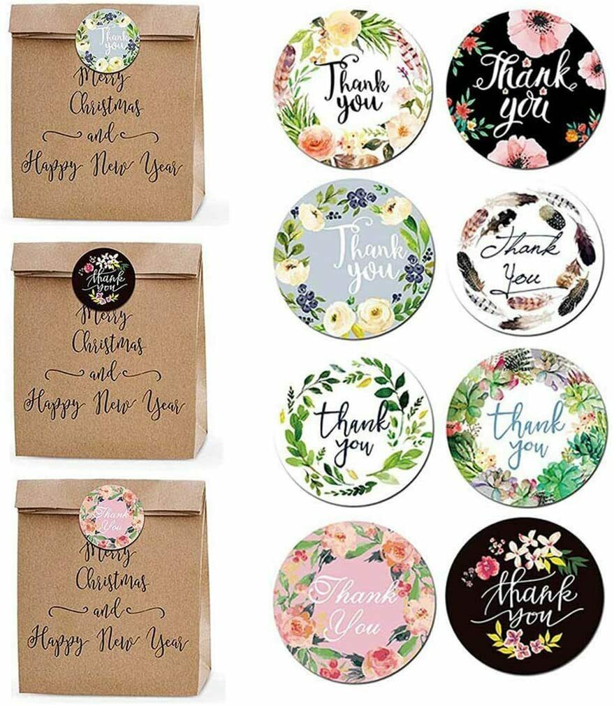 30 THANK YOU STICKERS FLORAL DESIGNS ENVELOPE SEALS LABELS CRAFTS 1.5" IN ROUND