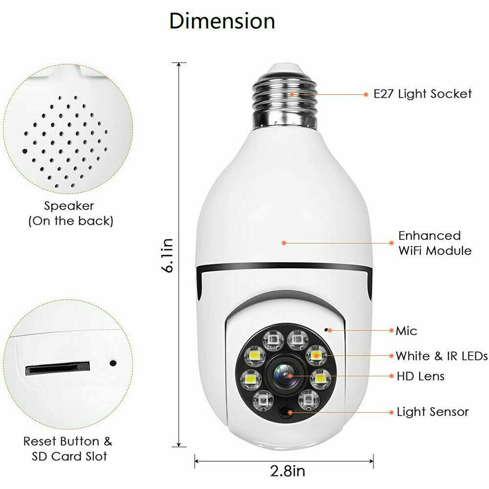 Smart Home Wireless Security 360° 1080P IP E27 Light Bulb Camera Wi-Fi IR Night