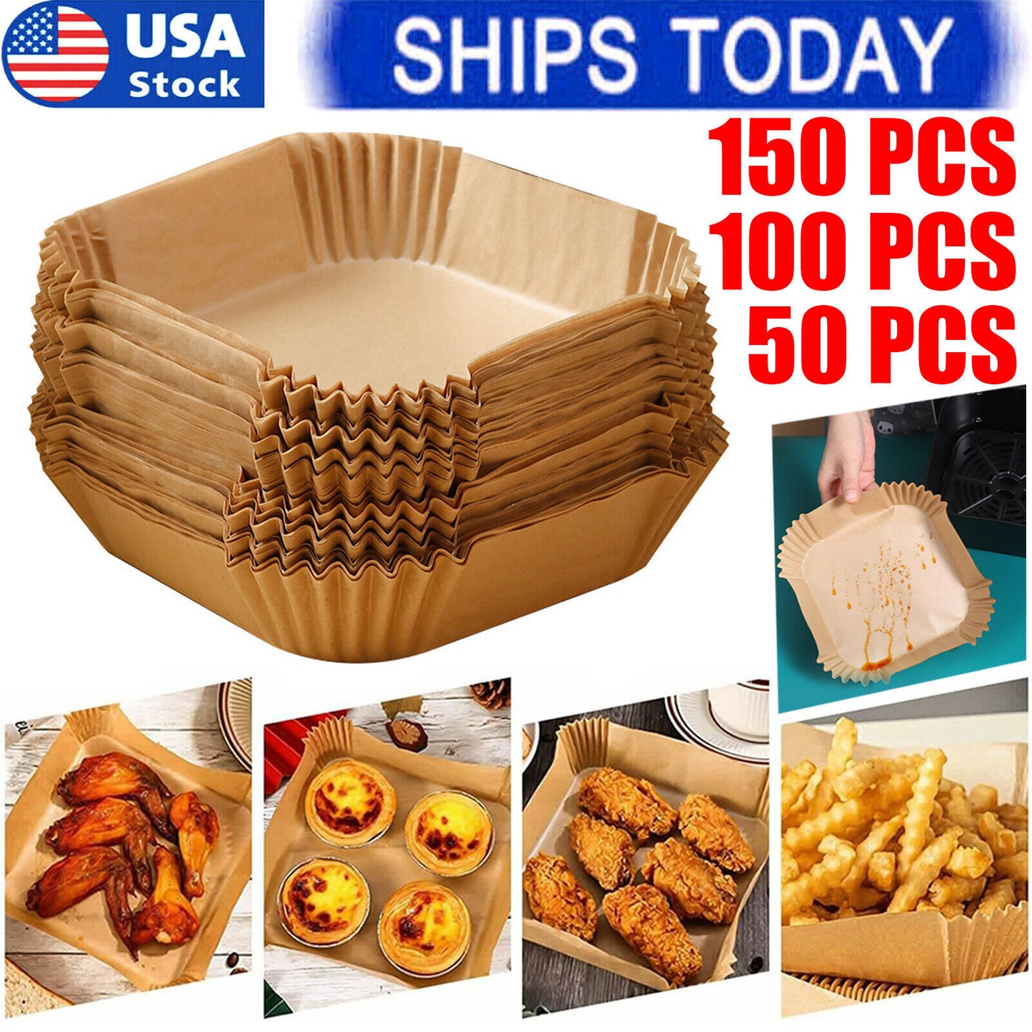 Air Fryer Liners , 150/100/50 pcs Disposable Paper Liner for Roasting Microwave