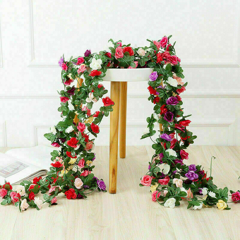 8Ft Artificial Rose Garland Silk 45 Flower Vine Ivy Wedding Garden Home Decor US