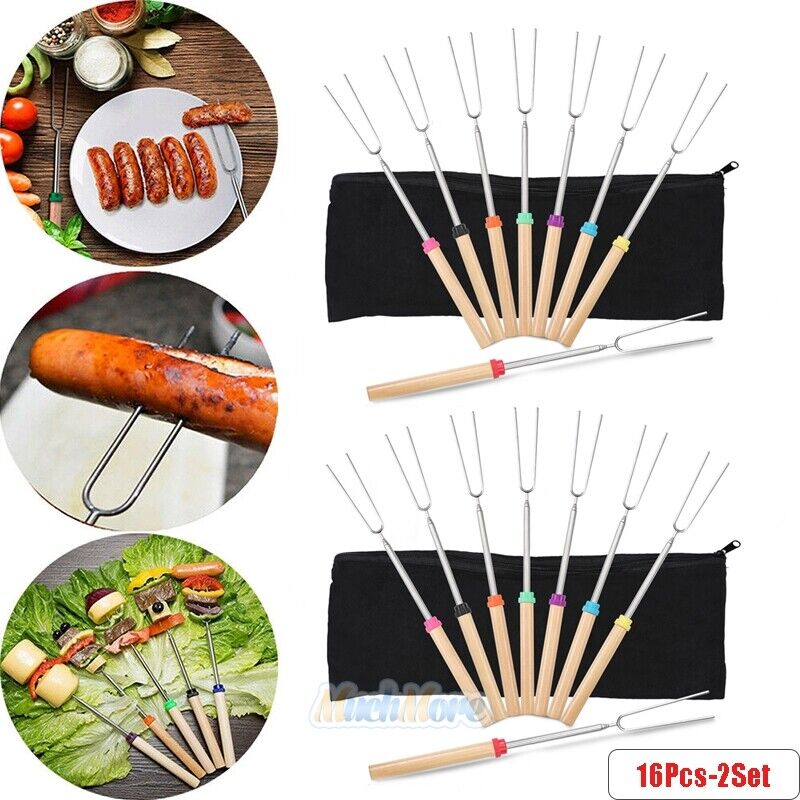 40x 32'' Telescoping BBQ Marshmallow Roasting Sticks Smores Skewers Hot Dog Fork