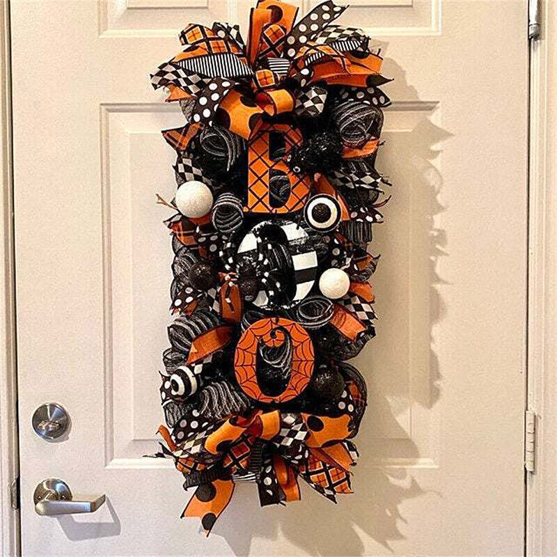 Halloween Decorations Wreath Pumpkin Spider BOO Front Door Hanging Party Decor