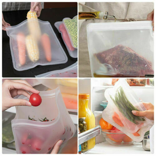 Reusable Silicone Food Fresh Bag Seal Storage Container Freezer Ziplock(9Pack)