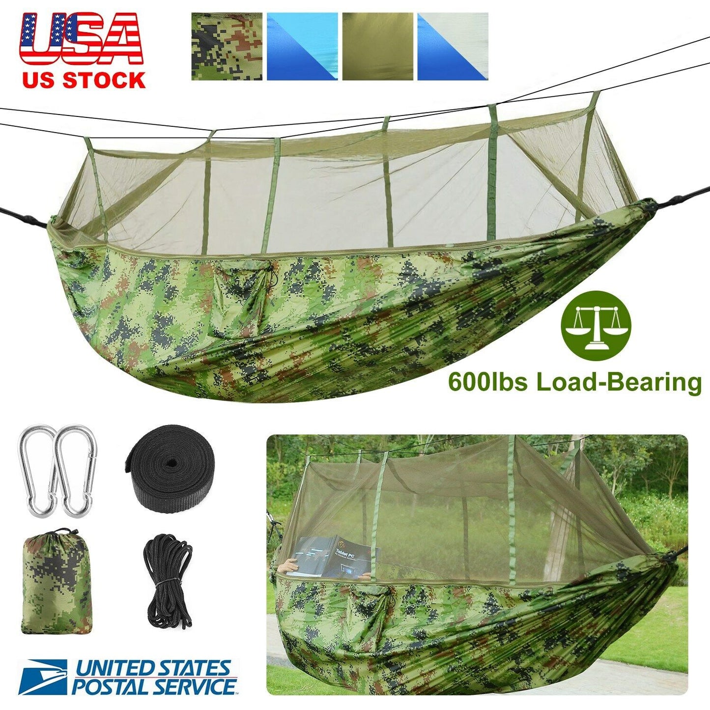 600lbs Double Person Camping Hammock with Mosquito Net