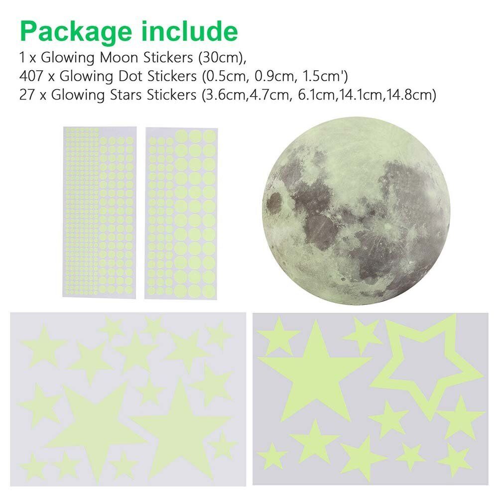 435pcs Glow In The Dark Luminous Stars & Moon Wall Stickers Decal Kid Room Decor