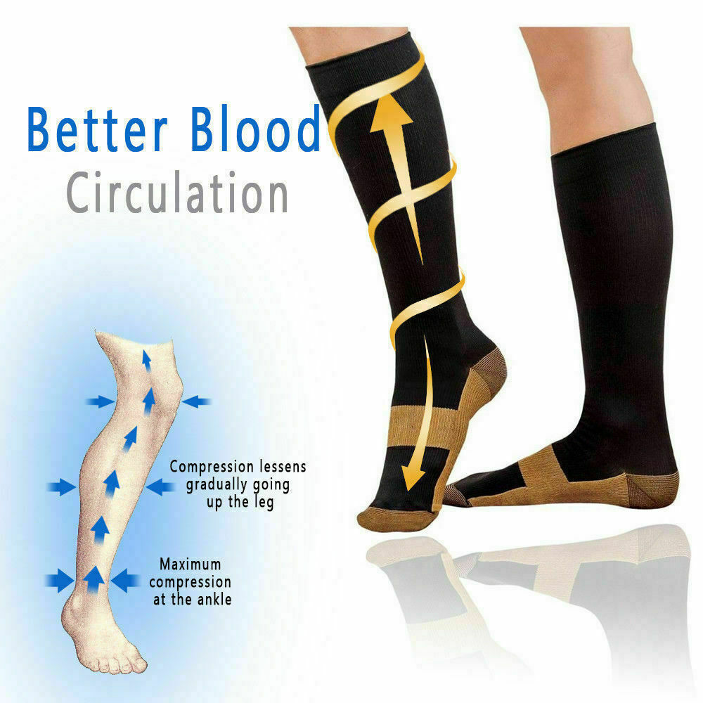 3 Pairs Compression Socks Copper Fit Knee High 20-30mmHg Energy Support Recover