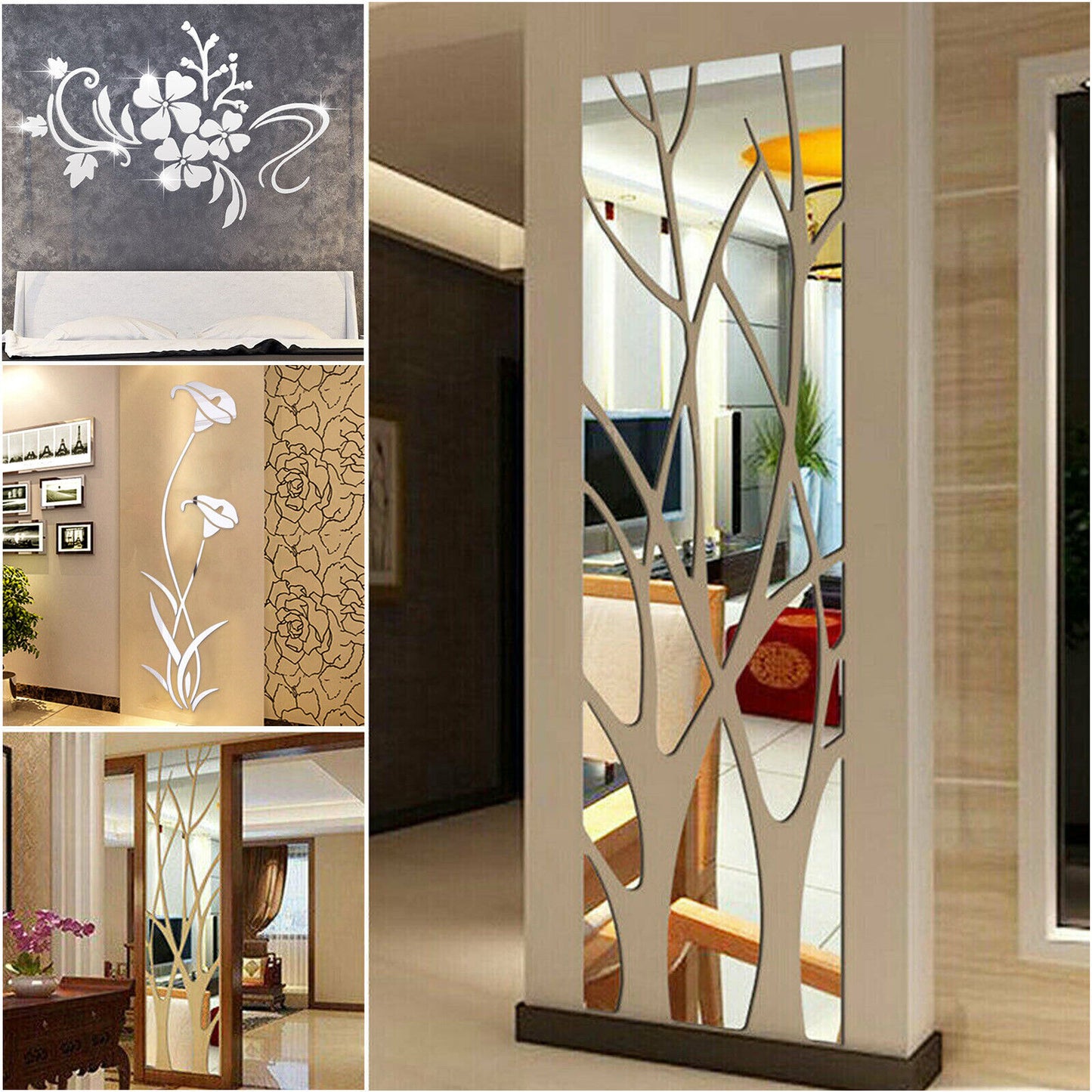 3D Mirror Tree Art Removable Wall Sticker Acrylic Mural Decal Home Room Decor US