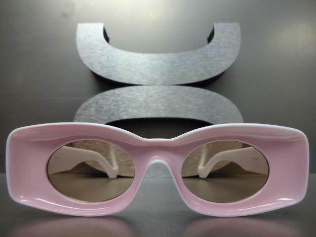 OVERSIZED EXAGGERATED Funky Retro SUN GLASSES Thick White & Pink Frame Oval Lens