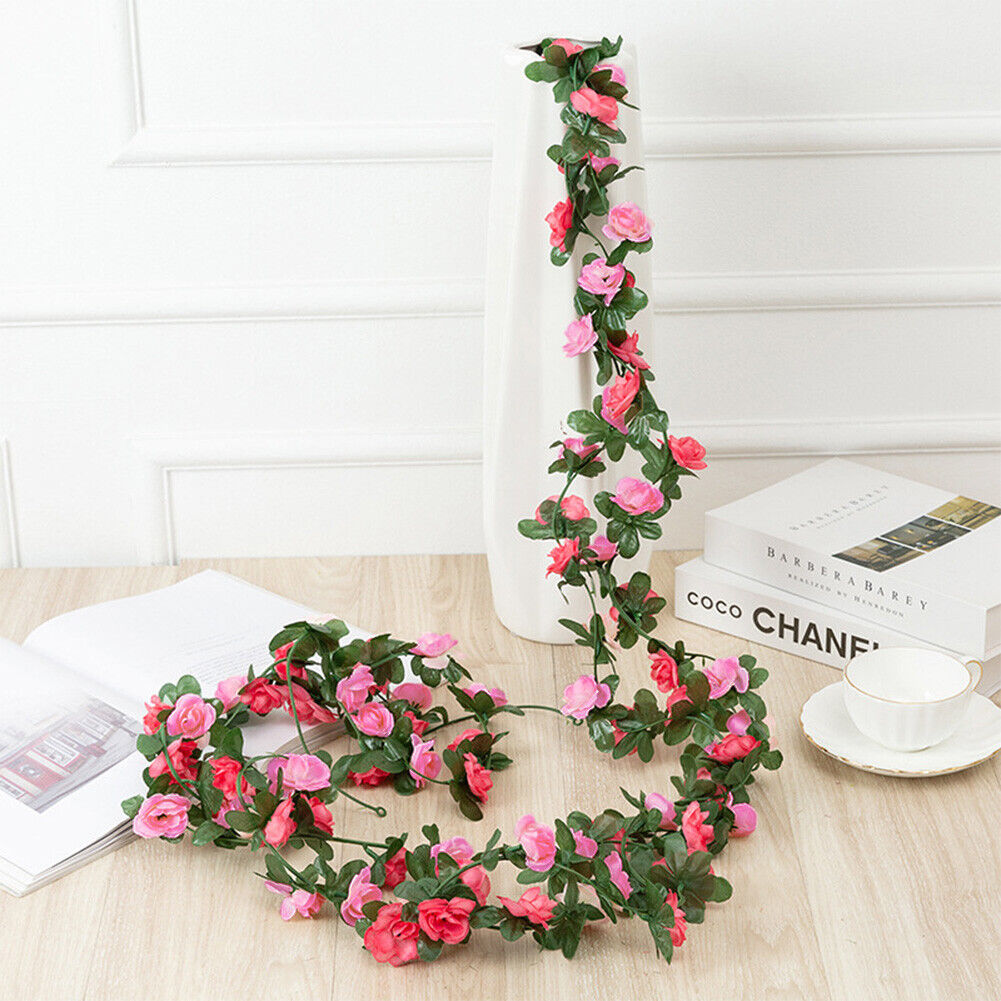 8Ft Artificial Rose Garland Silk 45 Flower Vine Ivy Wedding Garden Home Decor US