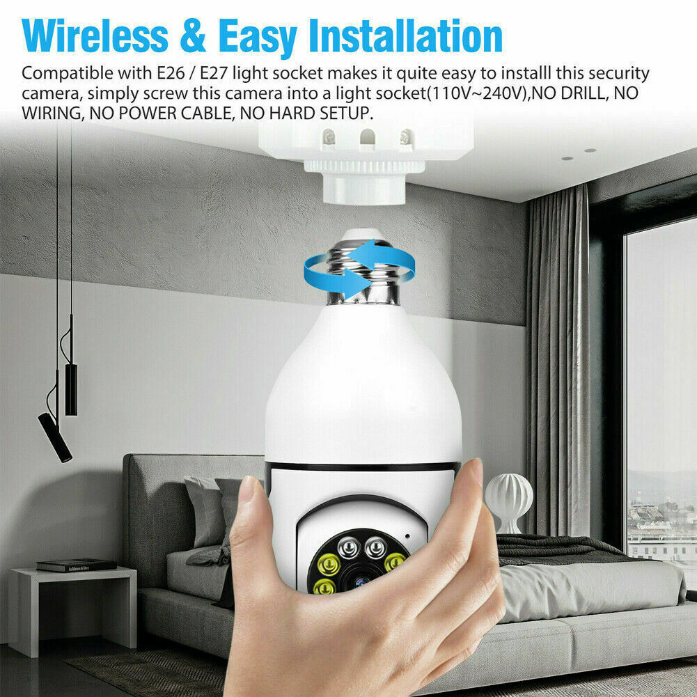 Smart Home Wireless Security 360° 1080P IP E27 Light Bulb Camera Wi-Fi IR Night