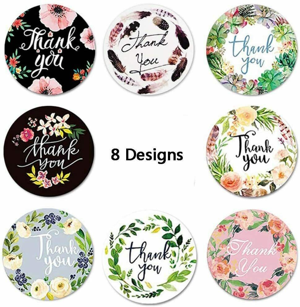 30 THANK YOU STICKERS FLORAL DESIGNS ENVELOPE SEALS LABELS CRAFTS 1.5" IN ROUND