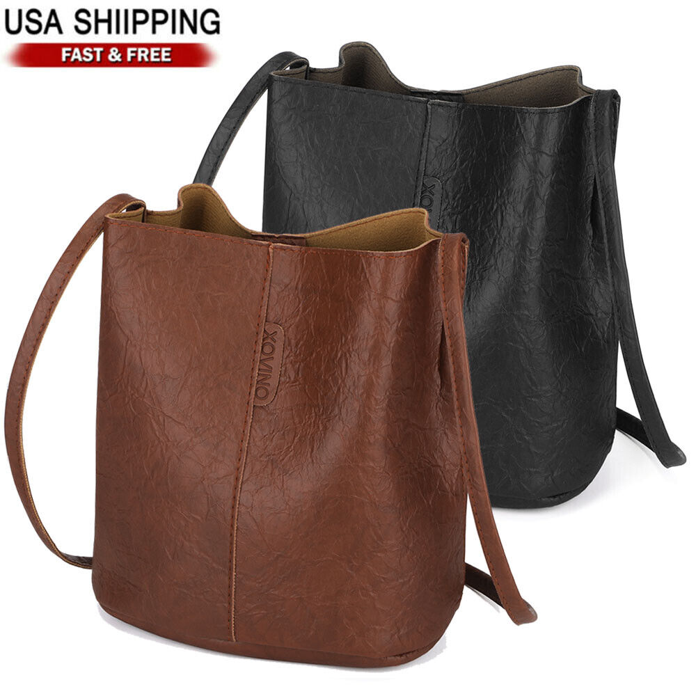 Women Bucket Bag Large Capacity Vintage PU Leather