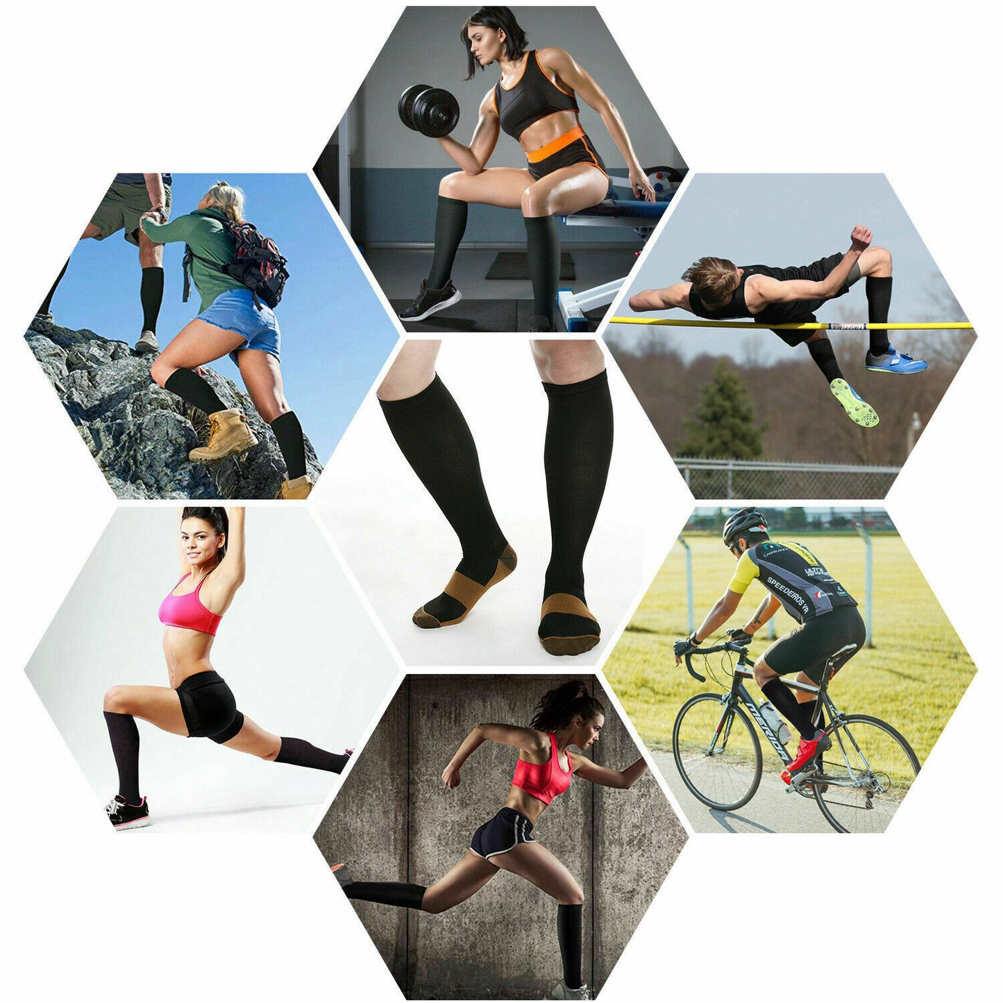 3 Pairs Compression Socks Copper Fit Knee High 20-30mmHg Energy Support Recover