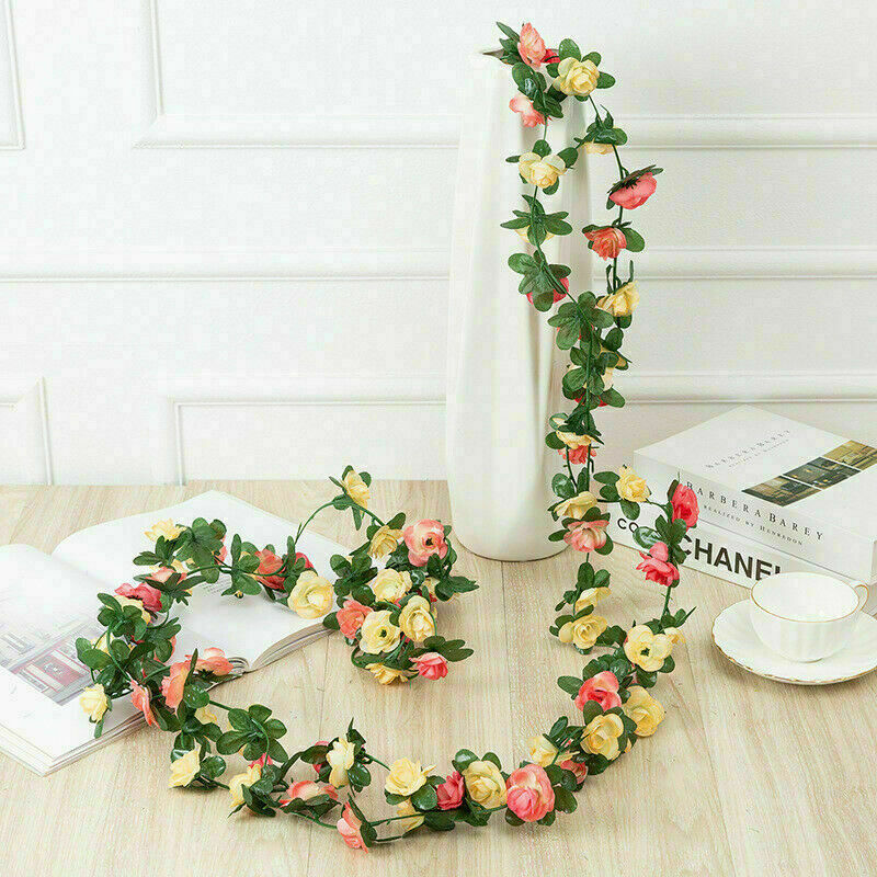 8Ft Artificial Rose Garland Silk 45 Flower Vine Ivy Wedding Garden Home Decor US