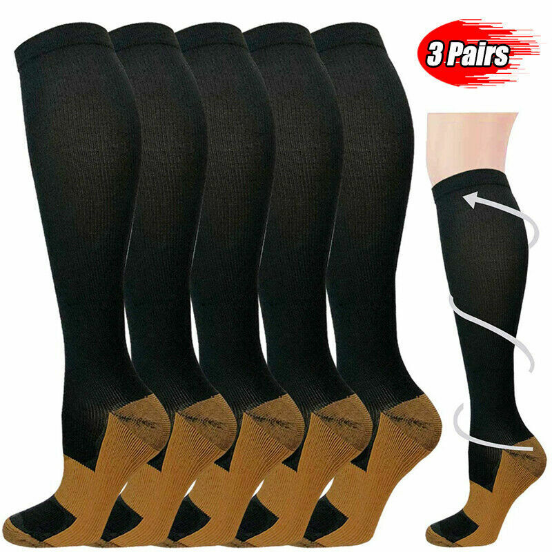 3 Pairs Compression Socks Copper Fit Knee High 20-30mmHg Energy Support Recover