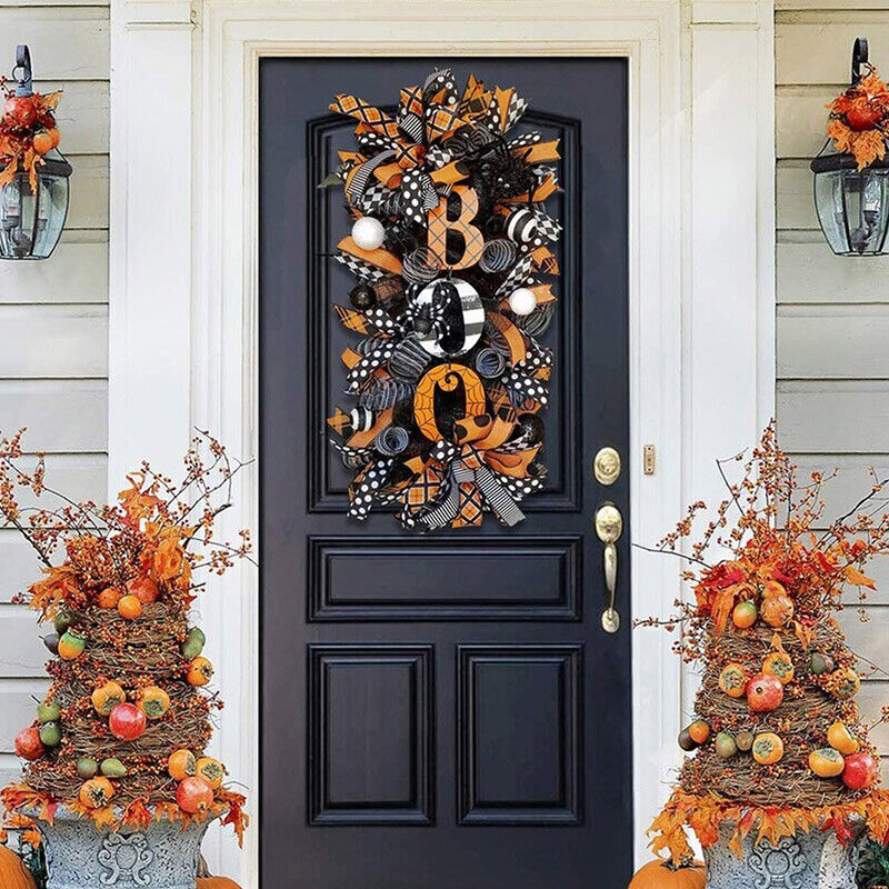 Halloween Decorations Wreath Pumpkin Spider BOO Front Door Hanging Party Decor