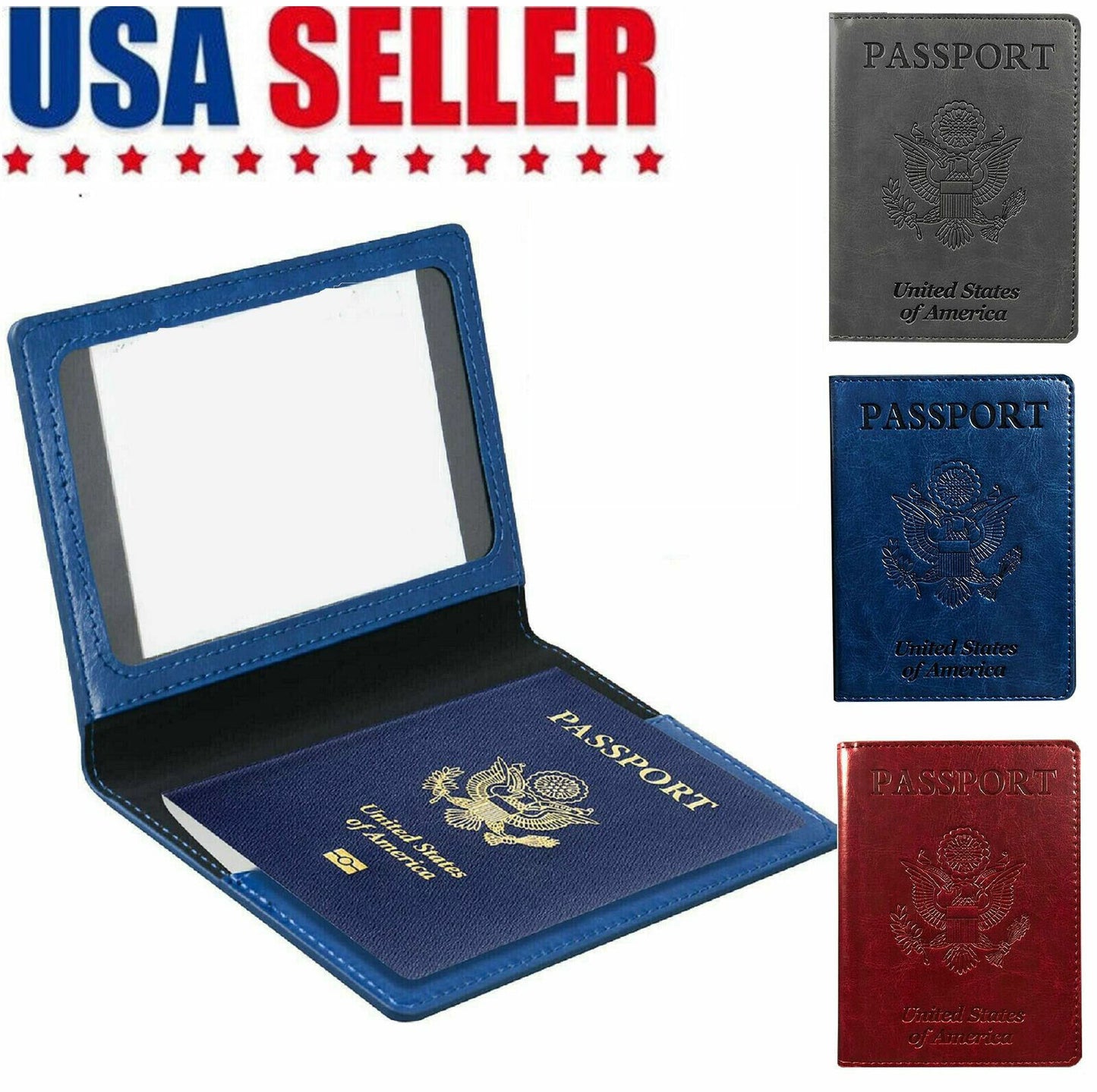 Leather Passport Vaccine Card Wallet Blocking Case Cover