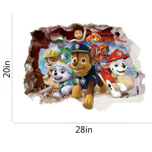 US 3D Wall Stickers Paw Patrol Kids Cartoon Room Decal Wallpaper Removable