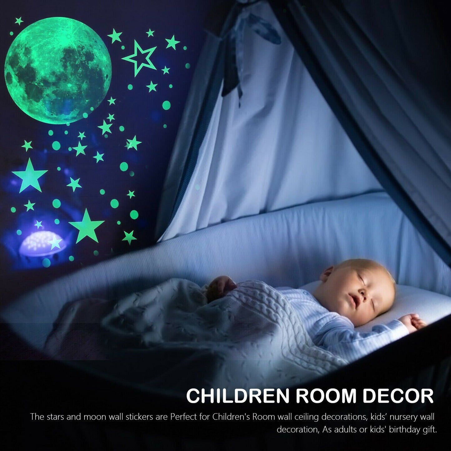 435pcs Glow In The Dark Luminous Stars & Moon Wall Stickers Decal Kid Room Decor