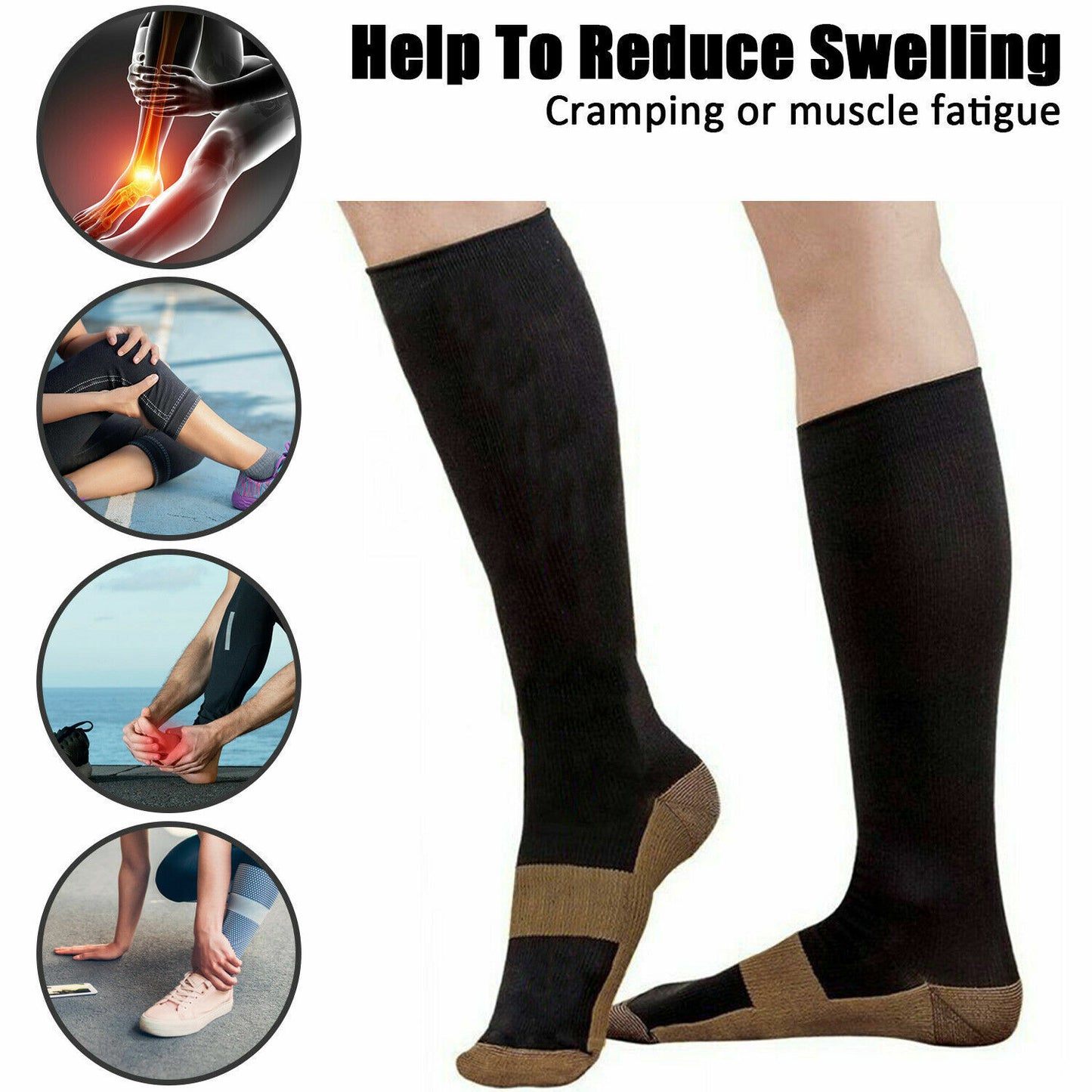 3 Pairs Compression Socks Copper Fit Knee High 20-30mmHg Energy Support Recover