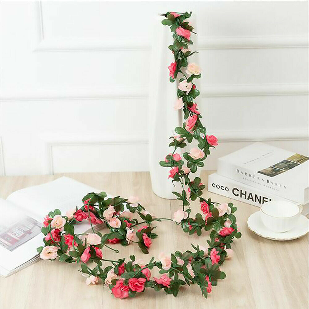 8Ft Artificial Rose Garland Silk 45 Flower Vine Ivy Wedding Garden Home Decor US