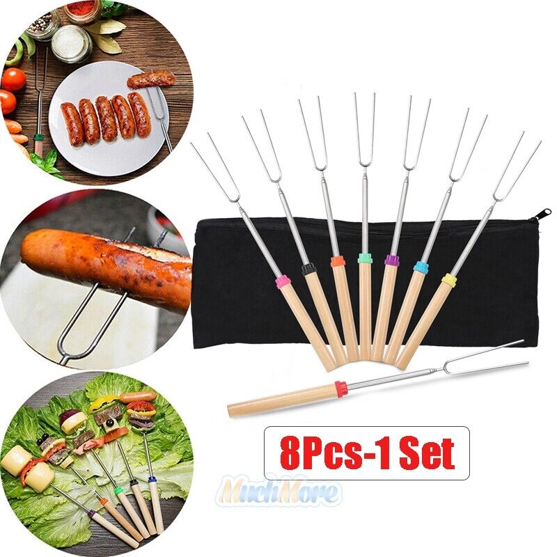 40x 32'' Telescoping BBQ Marshmallow Roasting Sticks Smores Skewers Hot Dog Fork