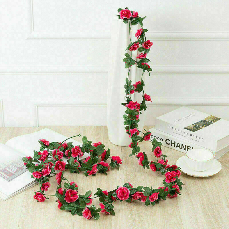 8Ft Artificial Rose Garland Silk 45 Flower Vine Ivy Wedding Garden Home Decor US