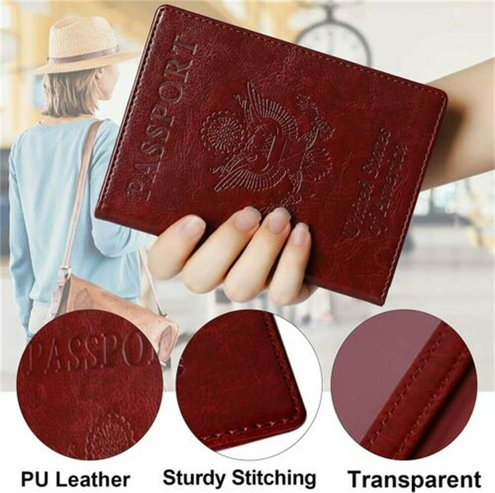 Leather Passport Vaccine Card Wallet Blocking Case Cover