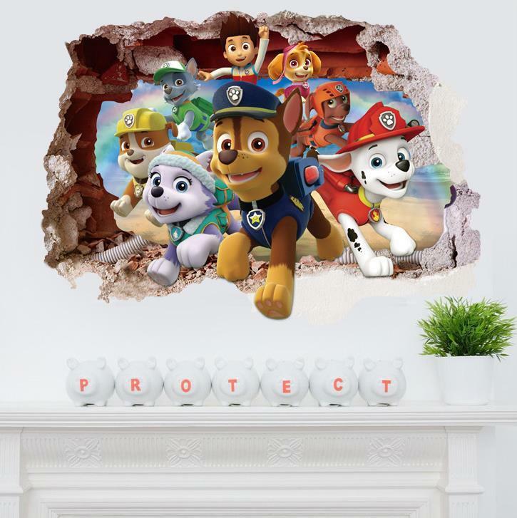 US 3D Wall Stickers Paw Patrol Kids Cartoon Room Decal Wallpaper Removable