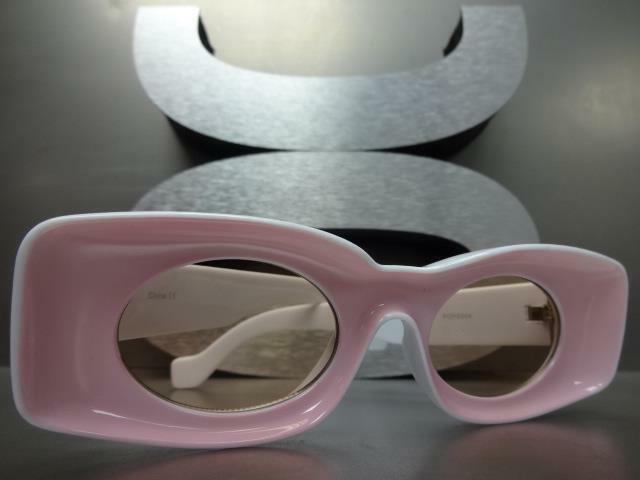 OVERSIZED EXAGGERATED Funky Retro SUN GLASSES Thick White & Pink Frame Oval Lens