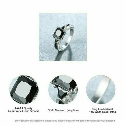 Women Silver Plated Rings Jewelry Black Sapphire Elegant Sz 5-11 Simulated