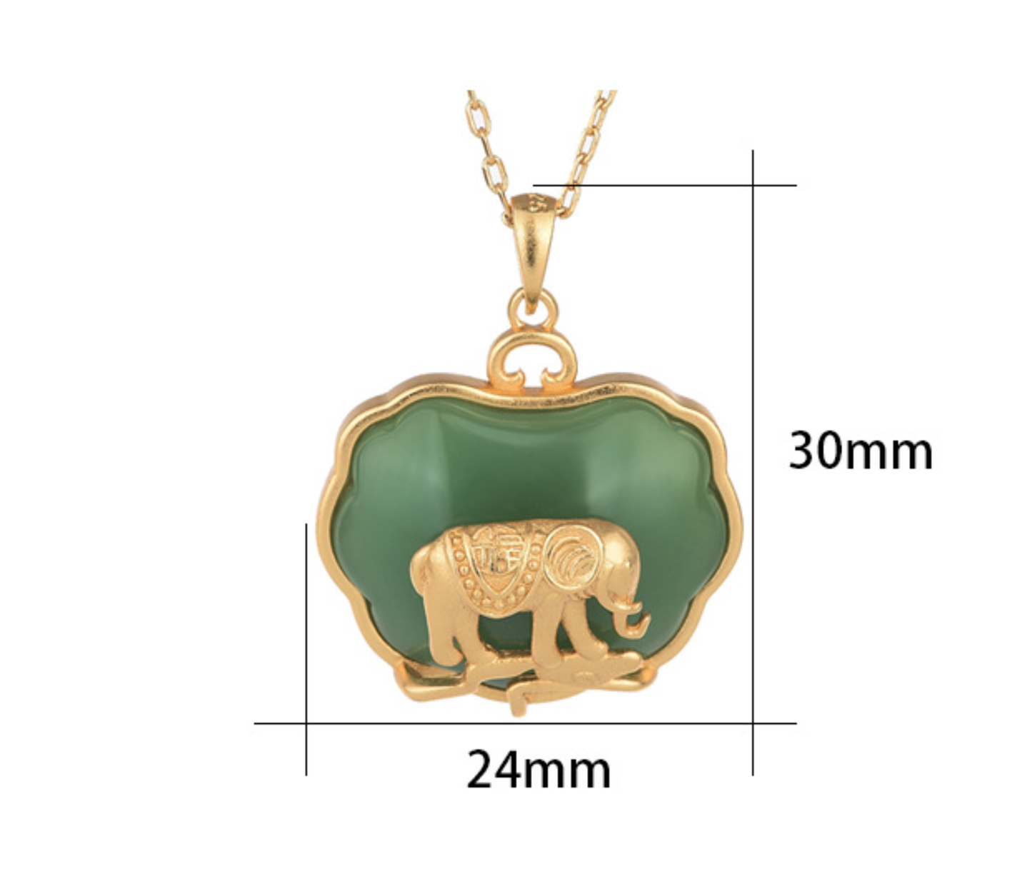 Jade Elephant Shape Charm Pendant Chain Necklace 18K Gold Plated