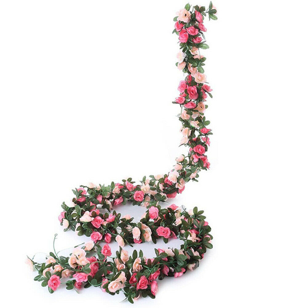 8Ft Artificial Rose Garland Silk 45 Flower Vine Ivy Wedding Garden Home Decor US