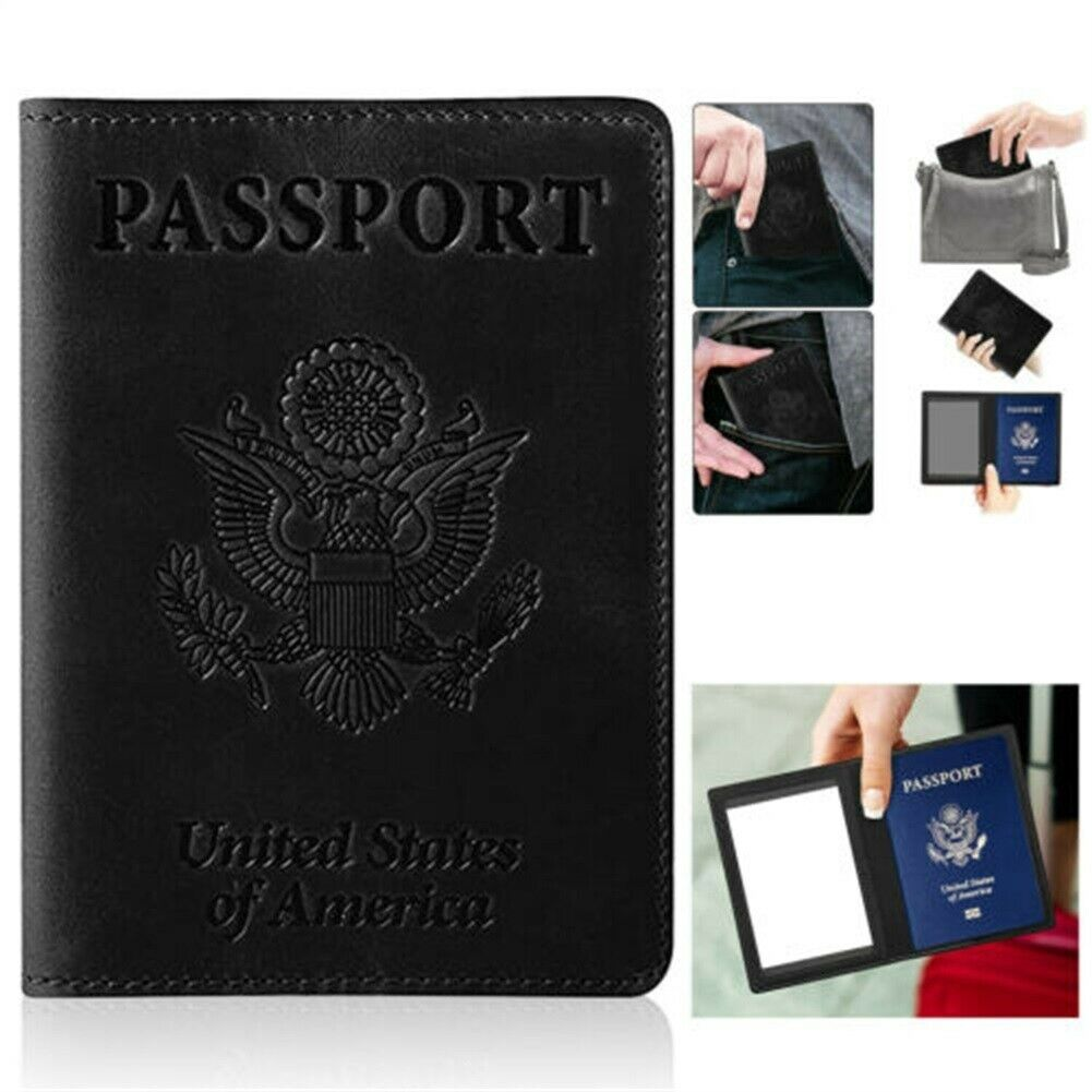 Leather Passport Vaccine Card Wallet Blocking Case Cover