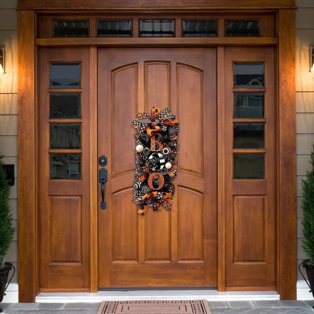 Halloween Decorations Wreath Pumpkin Spider BOO Front Door Hanging Party Decor