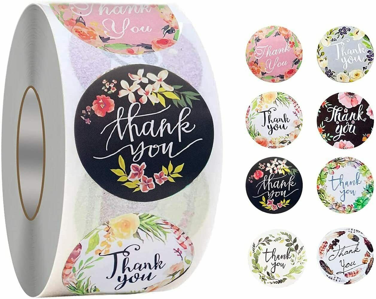 30 THANK YOU STICKERS FLORAL DESIGNS ENVELOPE SEALS LABELS CRAFTS 1.5" IN ROUND