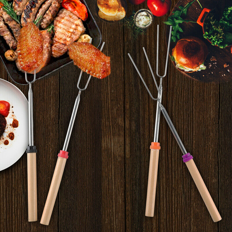 40x 32'' Telescoping BBQ Marshmallow Roasting Sticks Smores Skewers Hot Dog Fork