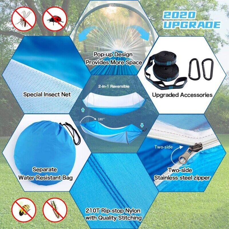 Camping Hammock Tent with Mosquito Net Portable Hanging Bed 441lb Double Person