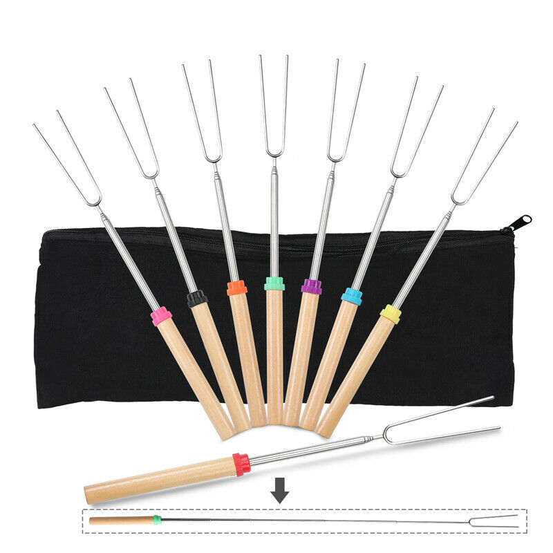 40x 32'' Telescoping BBQ Marshmallow Roasting Sticks Smores Skewers Hot Dog Fork