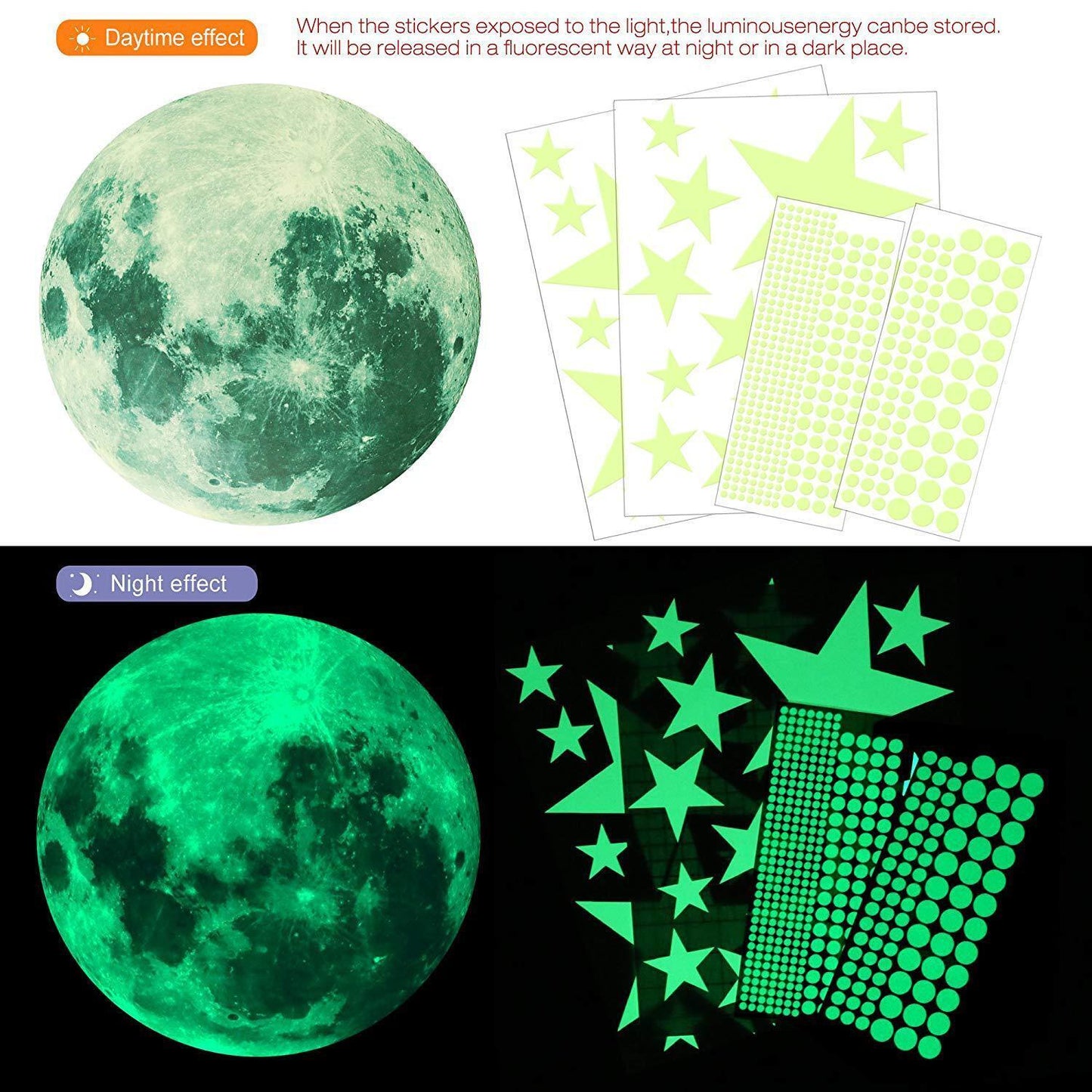 435pcs Glow In The Dark Luminous Stars & Moon Wall Stickers Decal Kid Room Decor