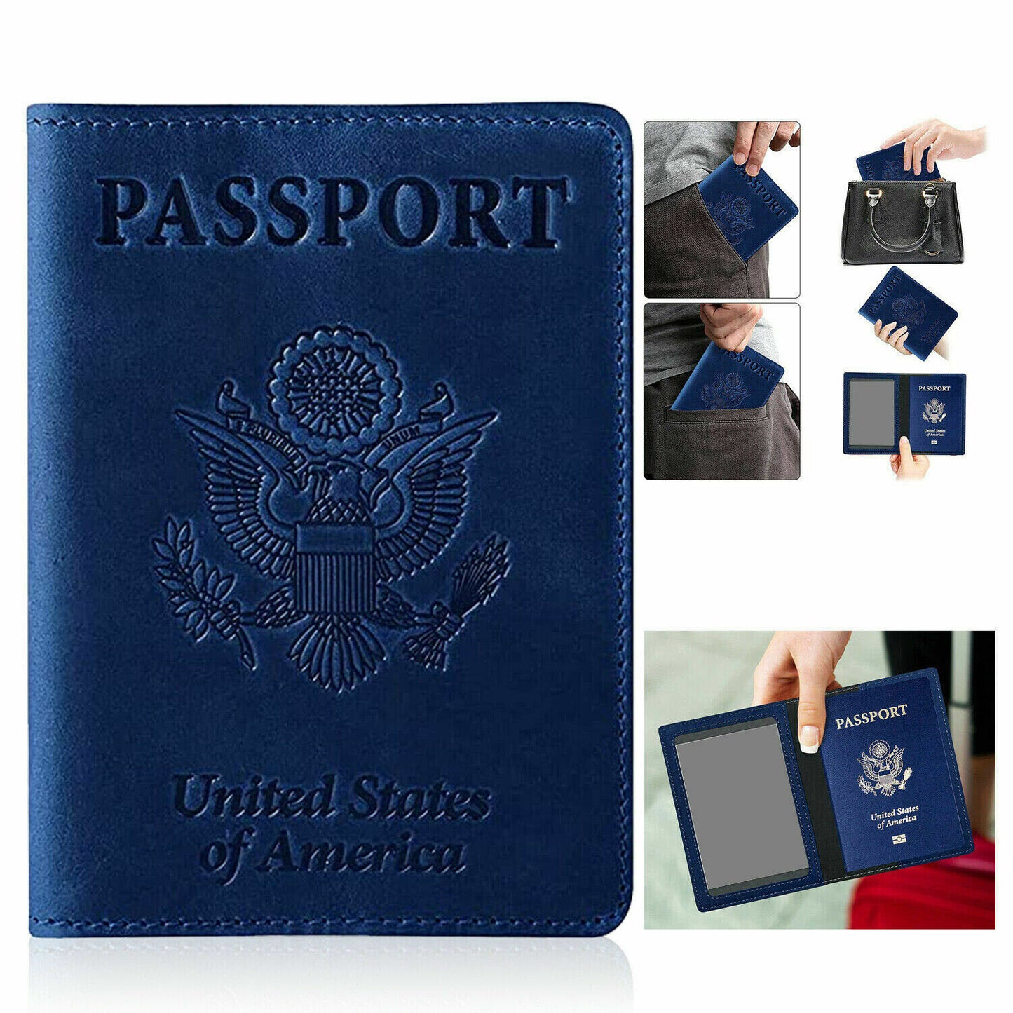 Leather Passport Vaccine Card Wallet Blocking Case Cover