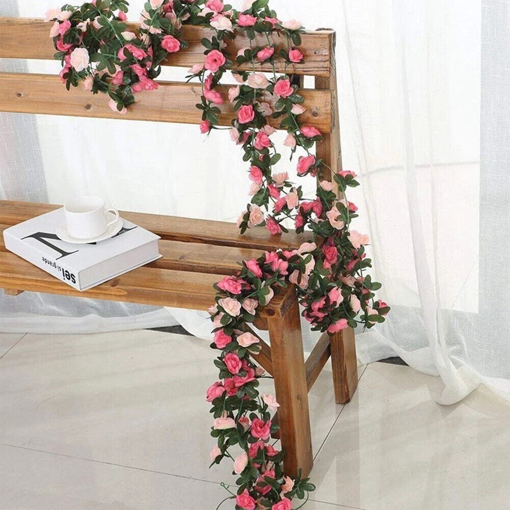 8Ft Artificial Rose Garland Silk 45 Flower Vine Ivy Wedding Garden Home Decor US